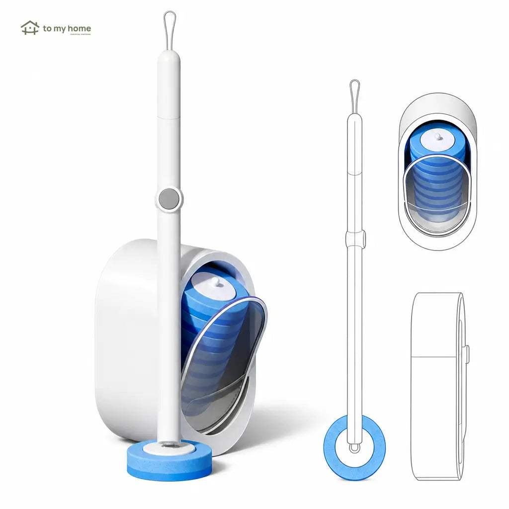 Disposable Toilet Scrubber Kit with Self-Cleaning Dissolvable Pads and Wall-Mounted Holder for Faster No-Mess Bathroom Cleaning Around Toilets and Tight Corners Tomyhome Global