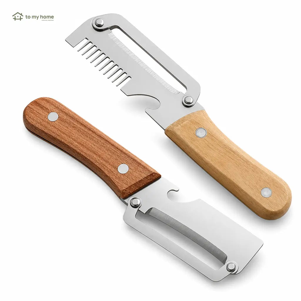 Two-Piece Vegetable and Fruit Peeler Set with Ultra-Sharp Stainless Steel Blade, Wooden Handle, and Built-In Bottle Opener for Everyday Kitchen Prep Tomyhome Global