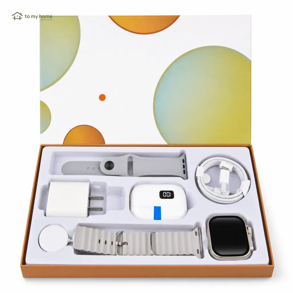 Portable 6-in-1 smartwatch kit with Bluetooth earbuds, 20W fast charger, Type-C cable and magnetic charging for everyday connectivity on the go Tomyhome Global