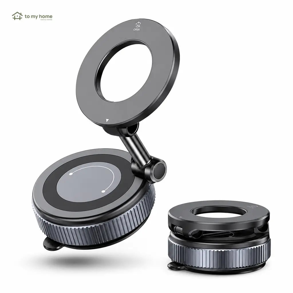 Magnetic car phone holder with vacuum suction cup and 360° rotation for dashboards, mirrors, travel, and hands-free viewing with all smartphones Tomyhome Global