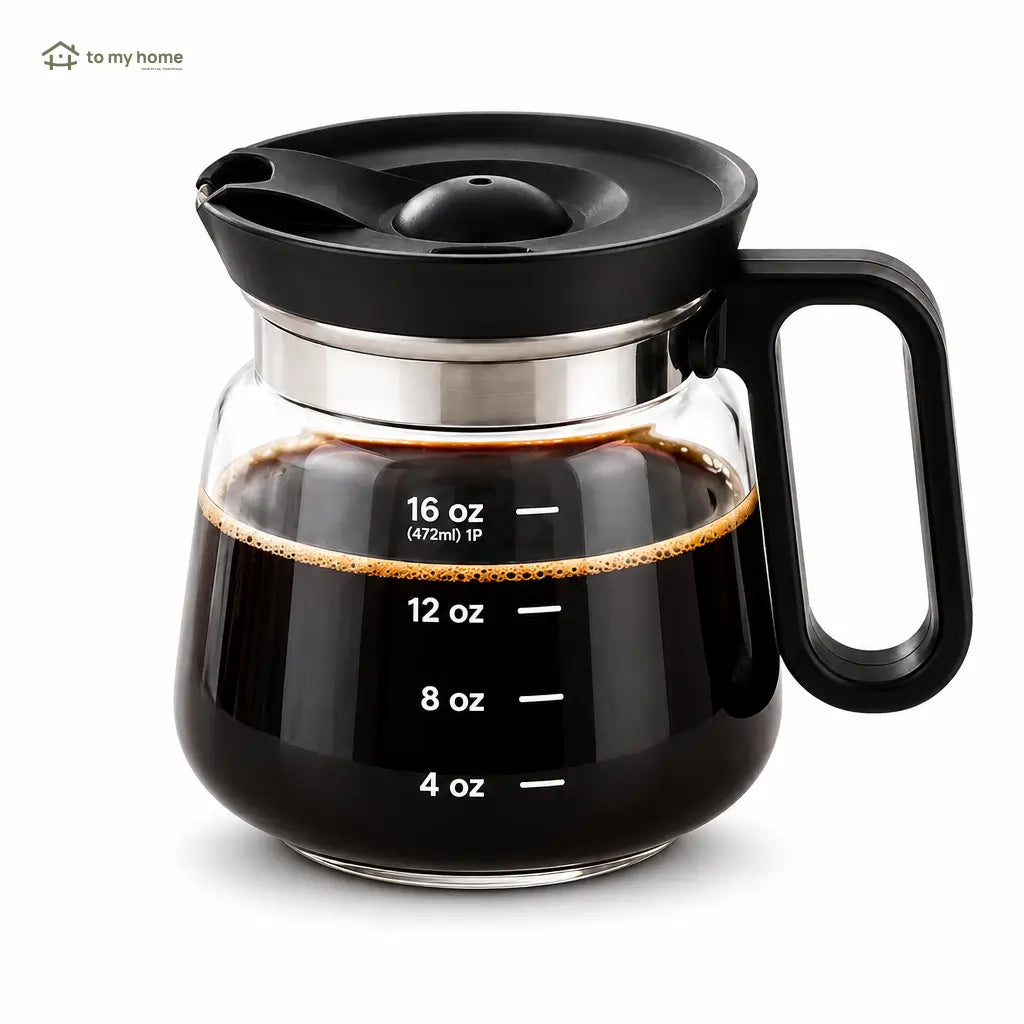 Compact glass coffee pot mug with sip lid, 473 ml (16 oz) novelty drinkware for coffee lovers, office desks and fun gifts Tomyhome Global