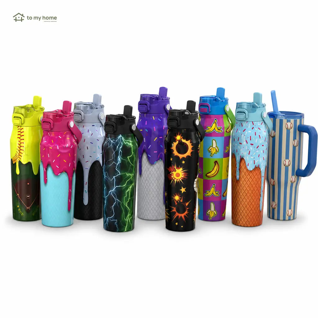 32 oz stainless steel insulated water bottle with leak-proof dual straw chug lid for cold drinks at school, work and daily travel Tomyhome Global