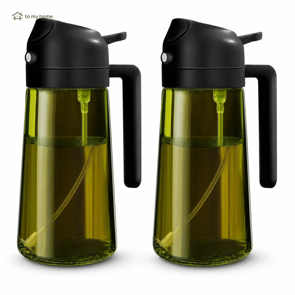 2-Pack Refillable Oil Sprayer and Dispenser Bottles, 470 ml Dark Glass Misters for Air Fryer, BBQ and Everyday Kitchen Cooking Tomyhome Global