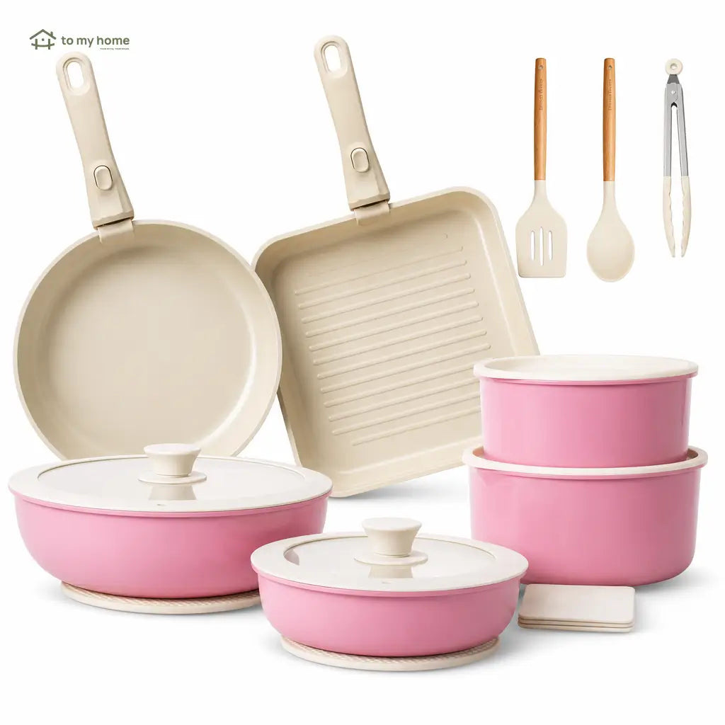 Ceramic Nonstick 22-Piece Cookware Set with Detachable Handles and Lids for Induction Kitchens, RV Cooking, Outdoor Meals, and Easy Storage Tomyhome Global