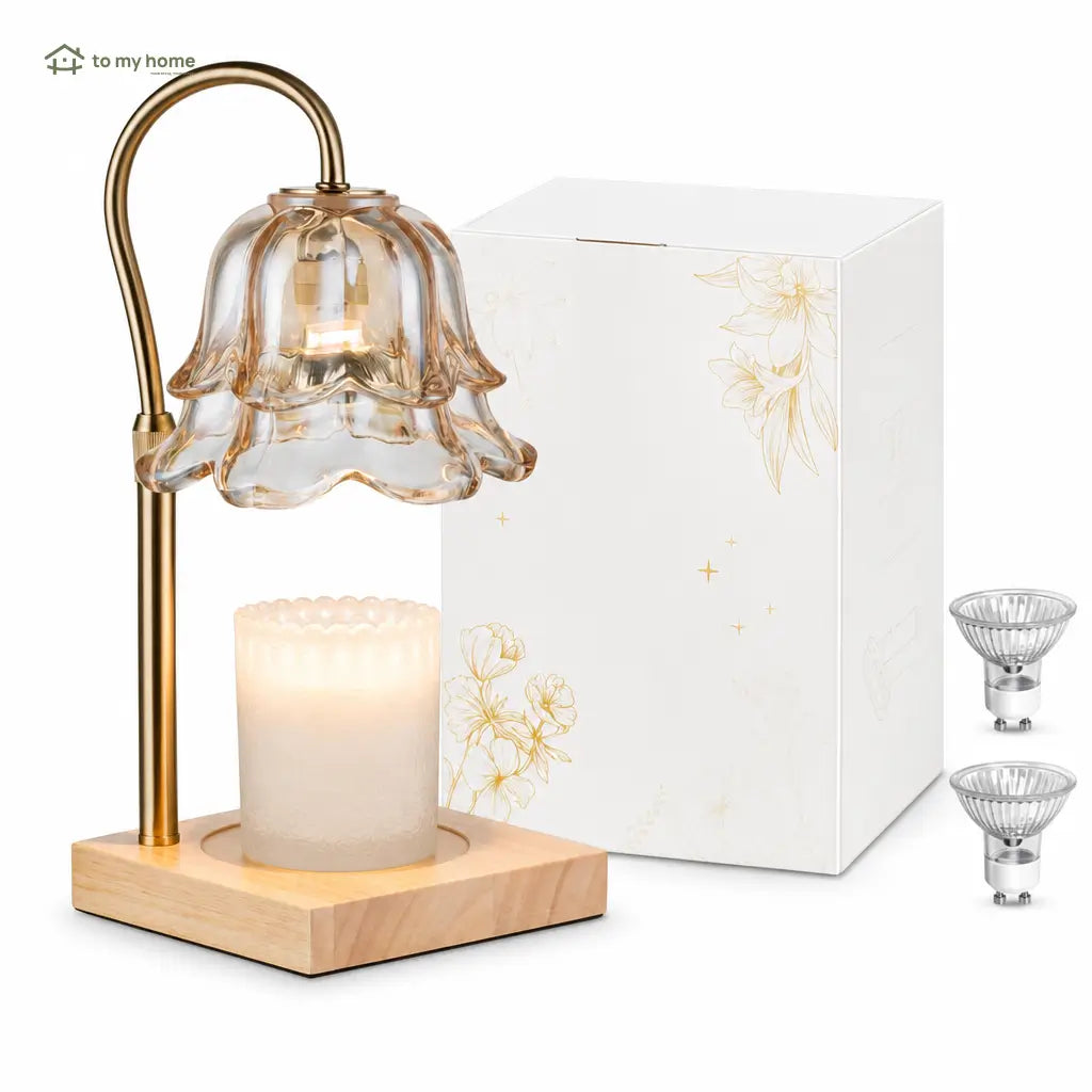Glass flower candle warmer lamp with adjustable height, timer and dimmable light for flameless home fragrance in bedrooms and living spaces Tomyhome Global