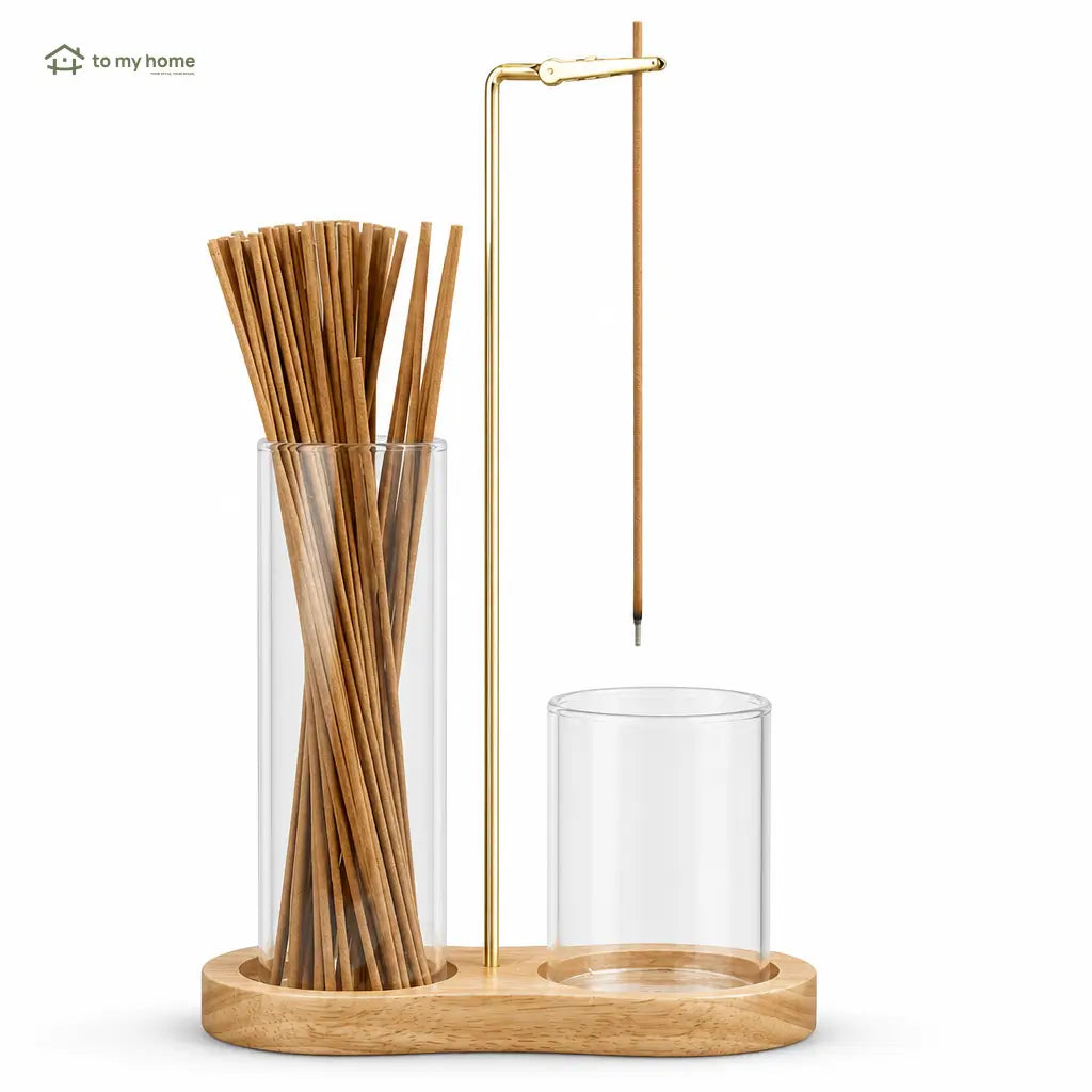 2-in-1 wooden incense and candle holder with removable glass ash catcher for meditation, yoga, bedroom and minimalist home decor Tomyhome Global
