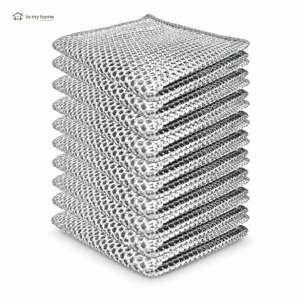 Non-Scratch Wire Dishcloths, 10-Pack 2-Layer Mesh Scrub Rags for Wet and Dry Kitchen Cleaning on Pots, Pans, Sinks and Stoves Tomyhome Global