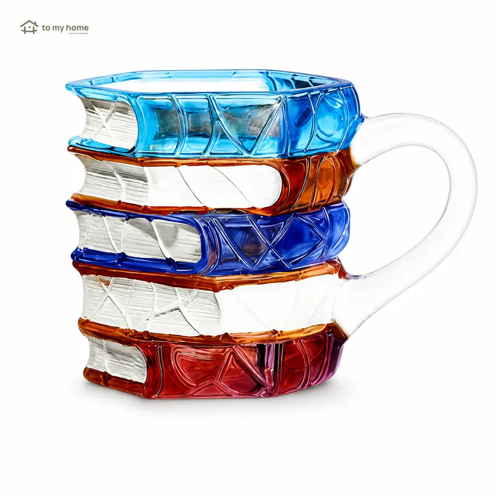 Stackable book-shaped ceramic mug with colorful 3D artwork, heat-resistant handle, reusable coffee cup creative gift for readers at home or office Tomyhome Global