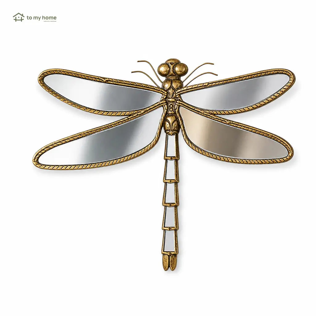 Dragonfly wall mirror decor with vintage gold resin finish, reflective wings, and sculptural style for living rooms, bedrooms, and entryways walls Tomyhome Global