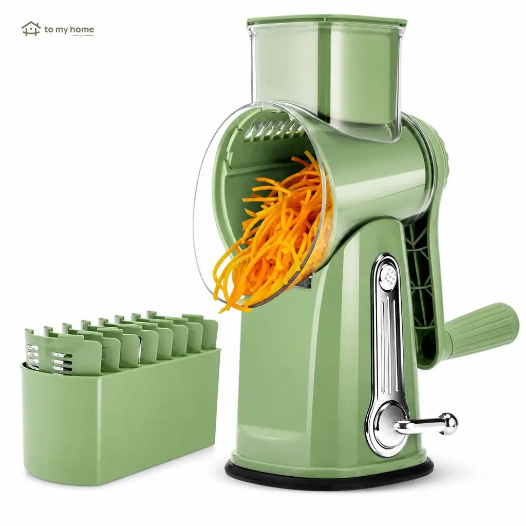 Rotary Cheese Grater with 5 Replaceable Blades and Suction Base for Fast Vegetable Slicing, Shredding, and Meal Prep Tomyhome Global