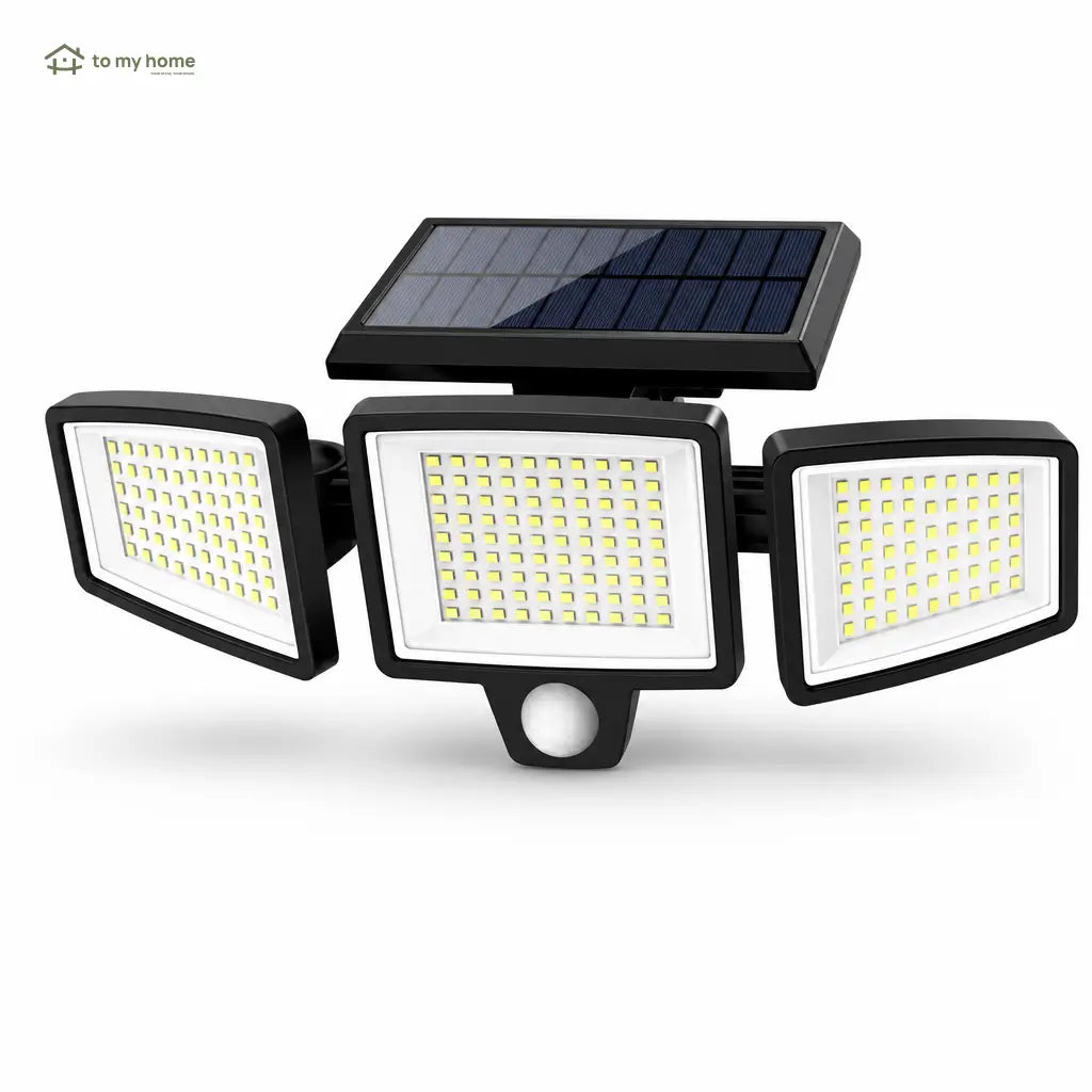 3-head solar motion sensor light, IP65 waterproof 210 LED outdoor security floodlight with remote control for driveway, garden, garage and porch Tomyhome Global