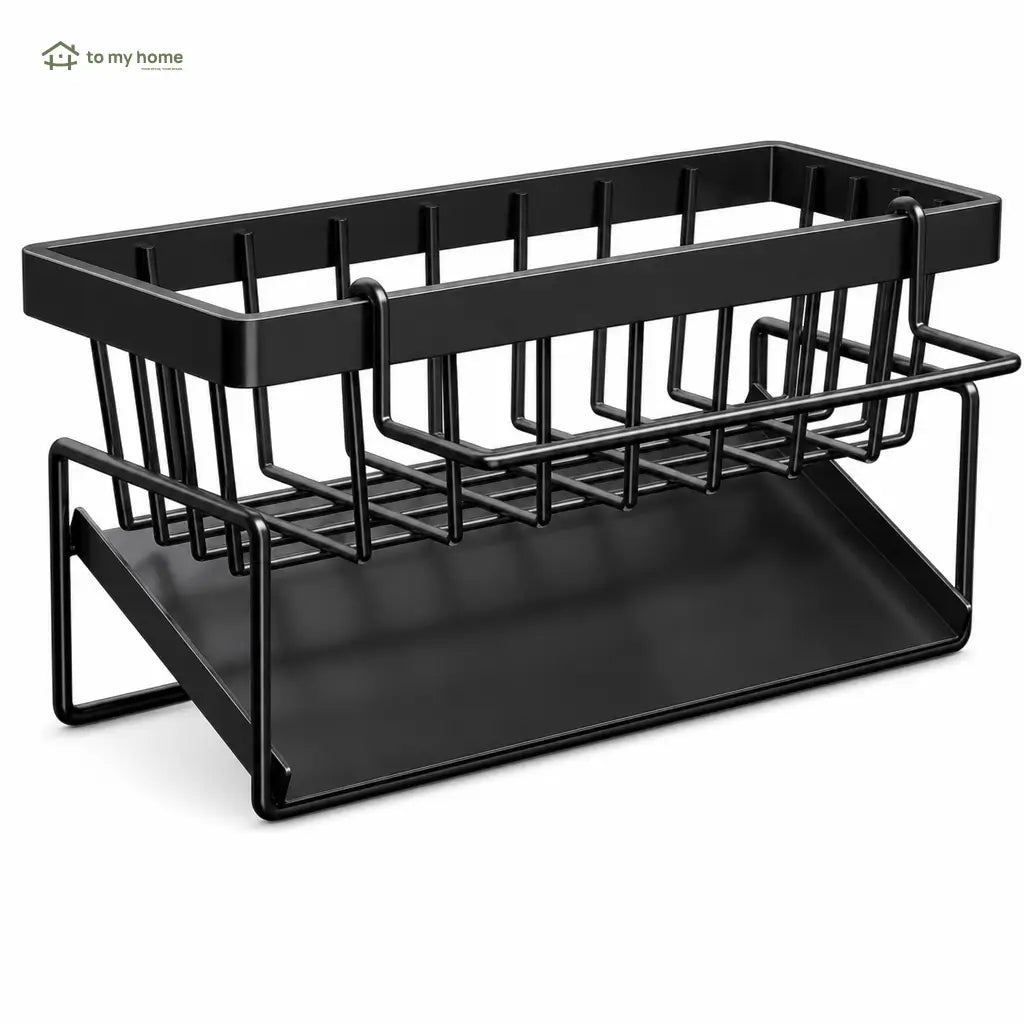 Corrosion-resistant metal sink organizer with high brush holder for sponges, scrubbers, bottles, and clutter-free kitchen counters beside your dishwashing area every day Tomyhome Global