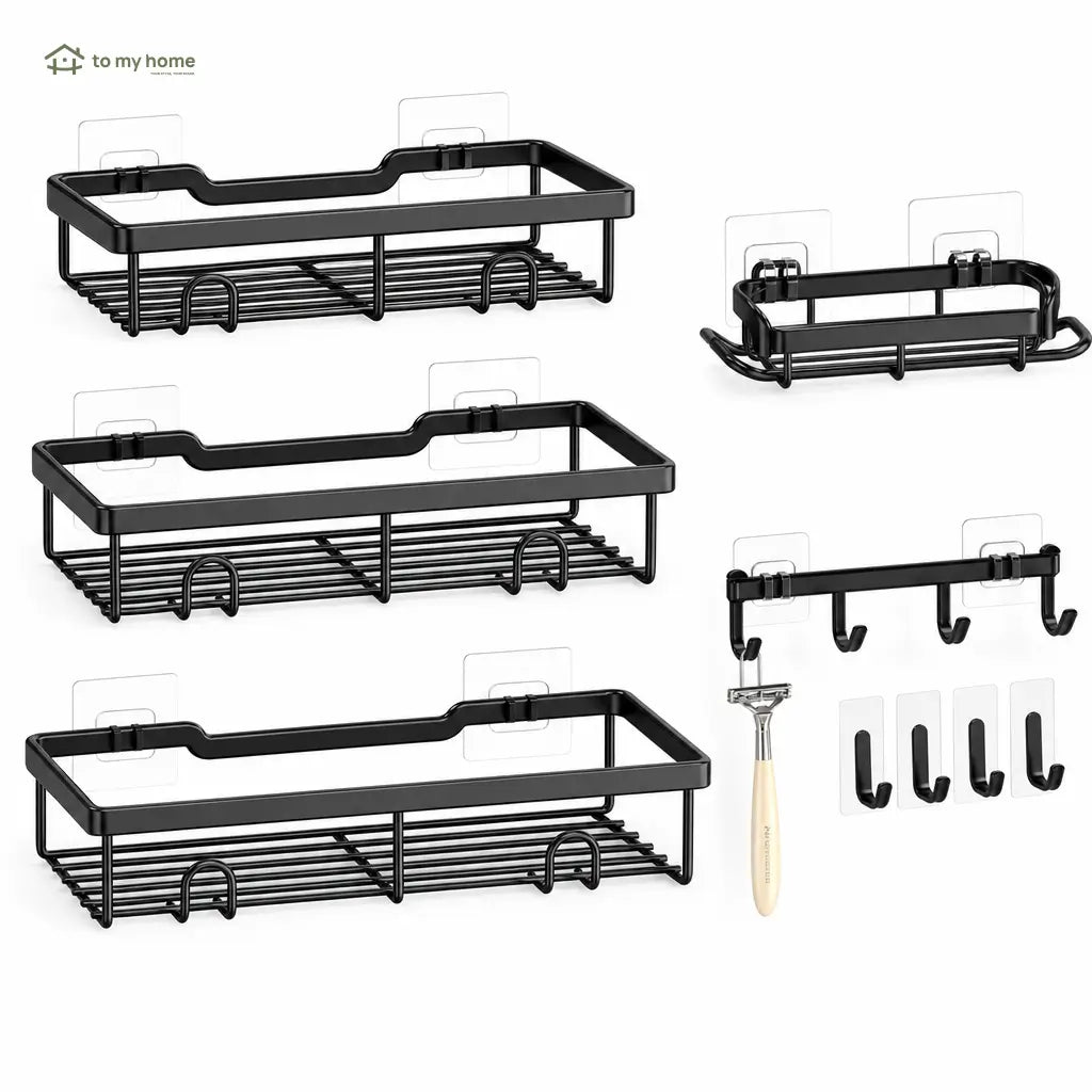 Black No-Drill Shower Caddy 5-Pack with Rust-Resistant Metal Shelves and Removable Hooks for Bathroom Wall Storage and Inside Shower Organization Tomyhome Global