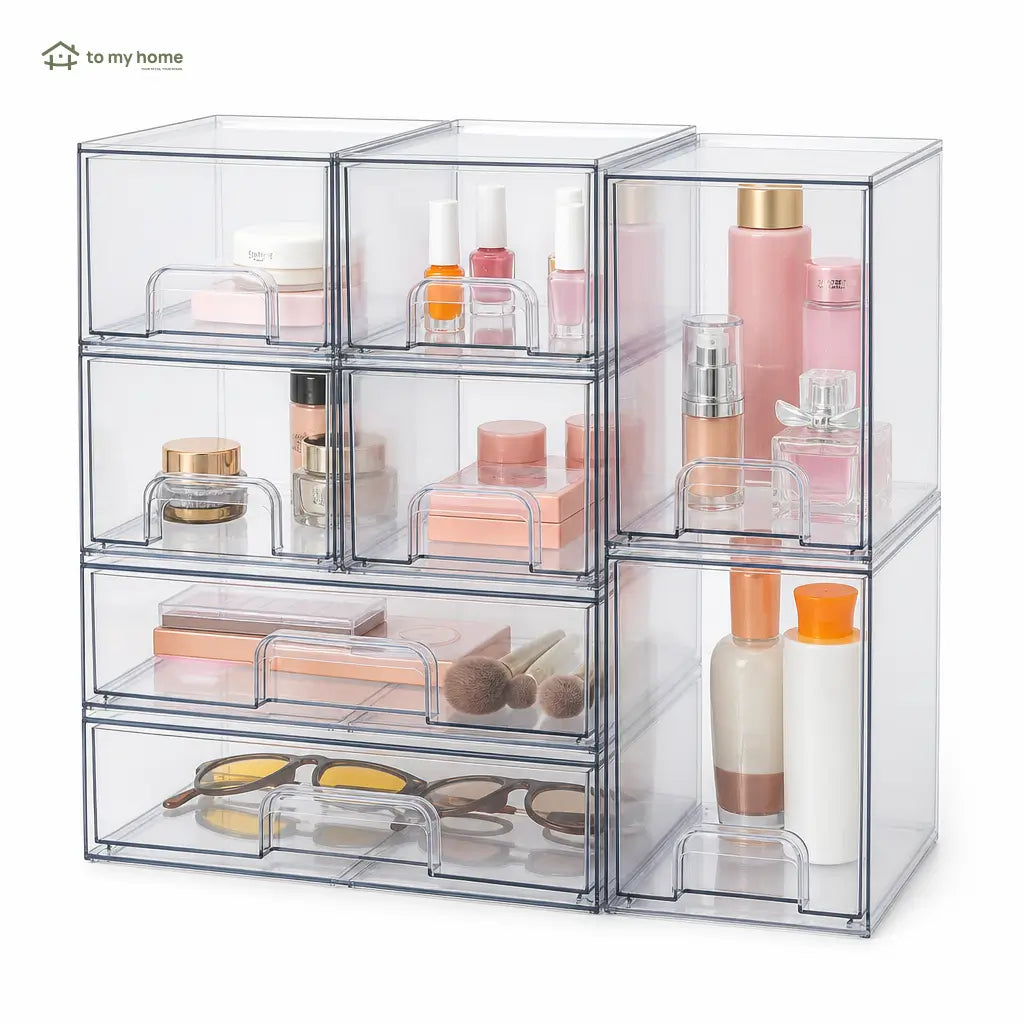 Stackable Clear Organizer Drawers, BPA-Free Multi-Size Storage Bins for Nursery Bottles, Bathroom Vanity, Pantry, Office Anywhere Tomyhome Global