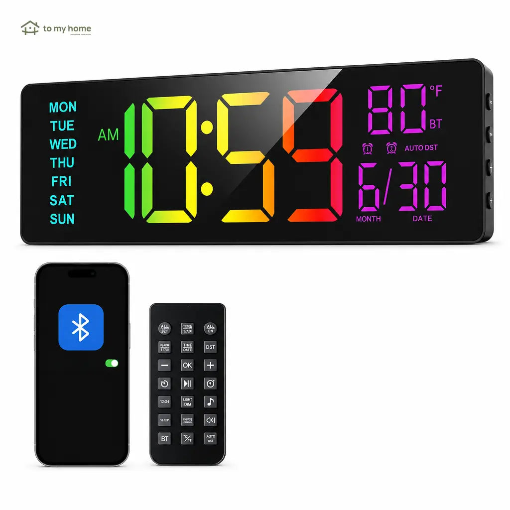 Large digital wall clock with RGB ambient light, dual alarms, and easy-read LED display for home offices, kitchens, classrooms, and gaming rooms Tomyhome Global