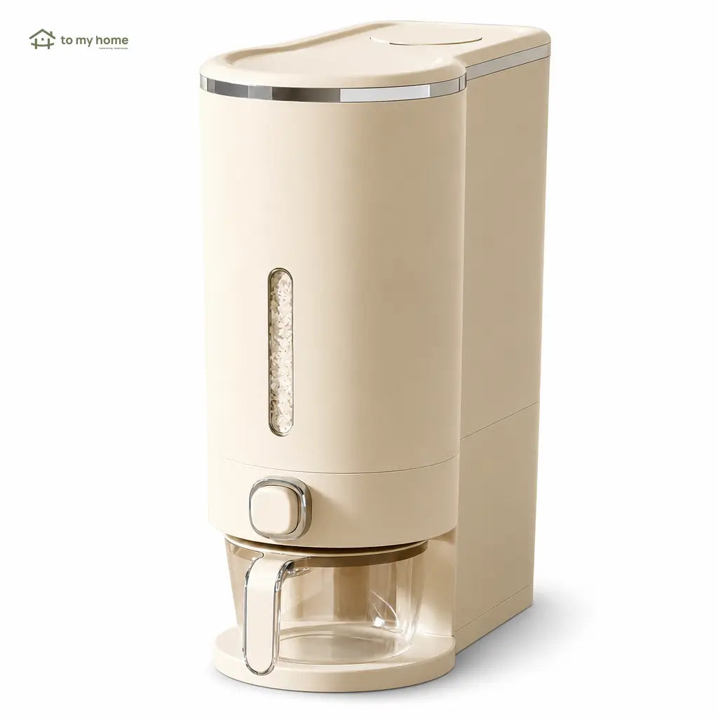Airtight rice dispenser with measuring cup, insect-proof 22 lb grain storage container for kitchen pantry, pet food and everyday dry goods Tomyhome Global