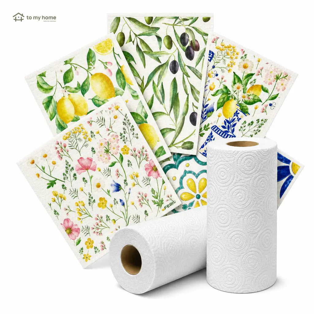 Swedish dishcloths 5 pack, absorbent reusable paper towel alternative for non-scratch kitchen cleaning, countertops, sinks, pots, walls and floors Tomyhome Global