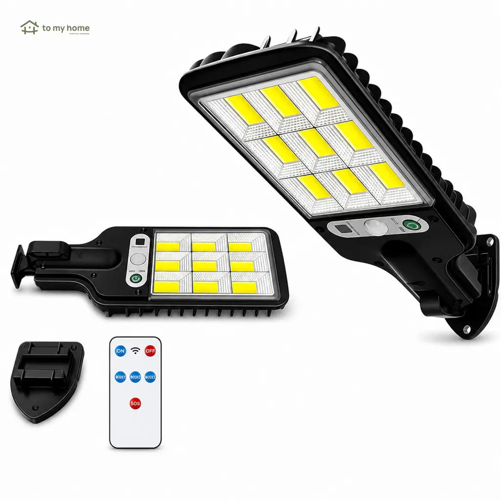 4-Pack Solar LED Outdoor Street Lights with Motion Sensor, Remote Control and 3 Modes for Pathways, Garages and Backyards Tomyhome Global