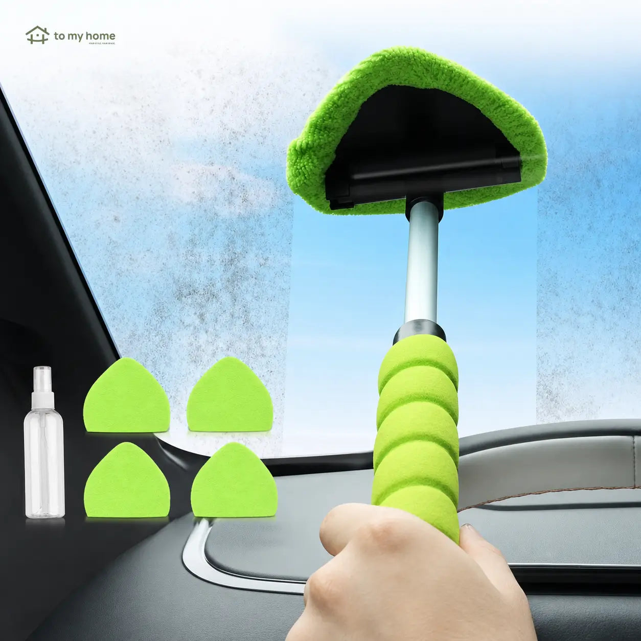 Extendable Windshield Cleaning Tool with 180° Swivel Head and 4 Reusable Microfiber Pads for Interior and Exterior Cars, Trucks, SUVs, and RVs Tomyhome Global
