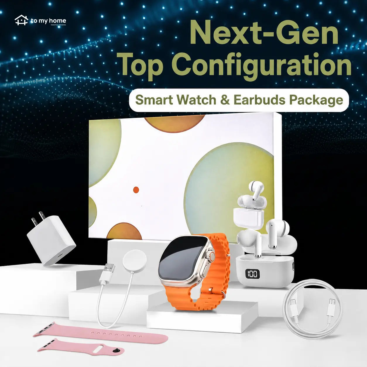 Portable 6-in-1 smartwatch kit with Bluetooth earbuds, 20W fast charger, Type-C cable and magnetic charging for everyday connectivity on the go Tomyhome Global