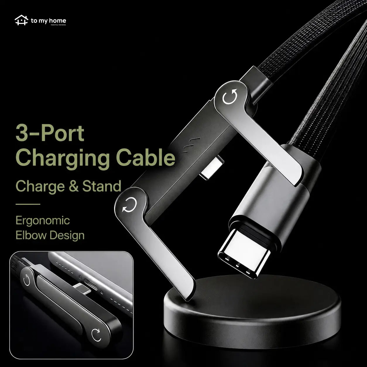 USB-C charging cable with 240W fast charging and hidden phone stand for phones, tablets, and laptops during gaming, office, travel days Tomyhome Global