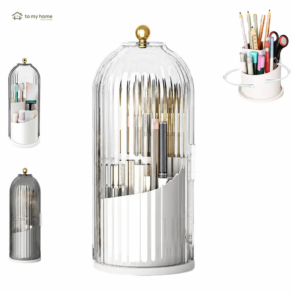 Dustproof rotating toothbrush holder with sliding cover and 3 slots for bathroom counters, vanity storage, brushes, razors, and organized daily essentials Tomyhome Global