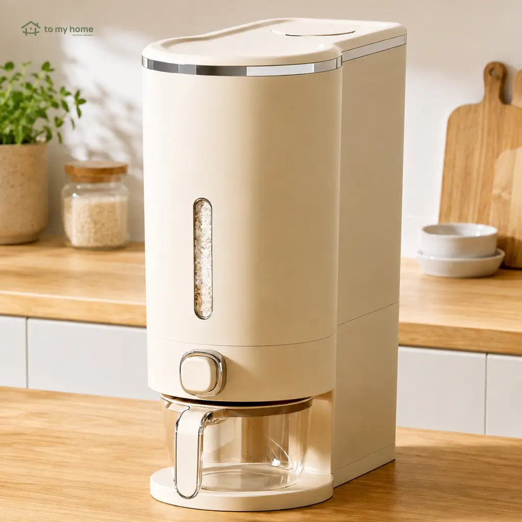 Airtight rice dispenser with measuring cup, insect-proof 22 lb grain storage container for kitchen pantry, pet food and everyday dry goods Tomyhome Global