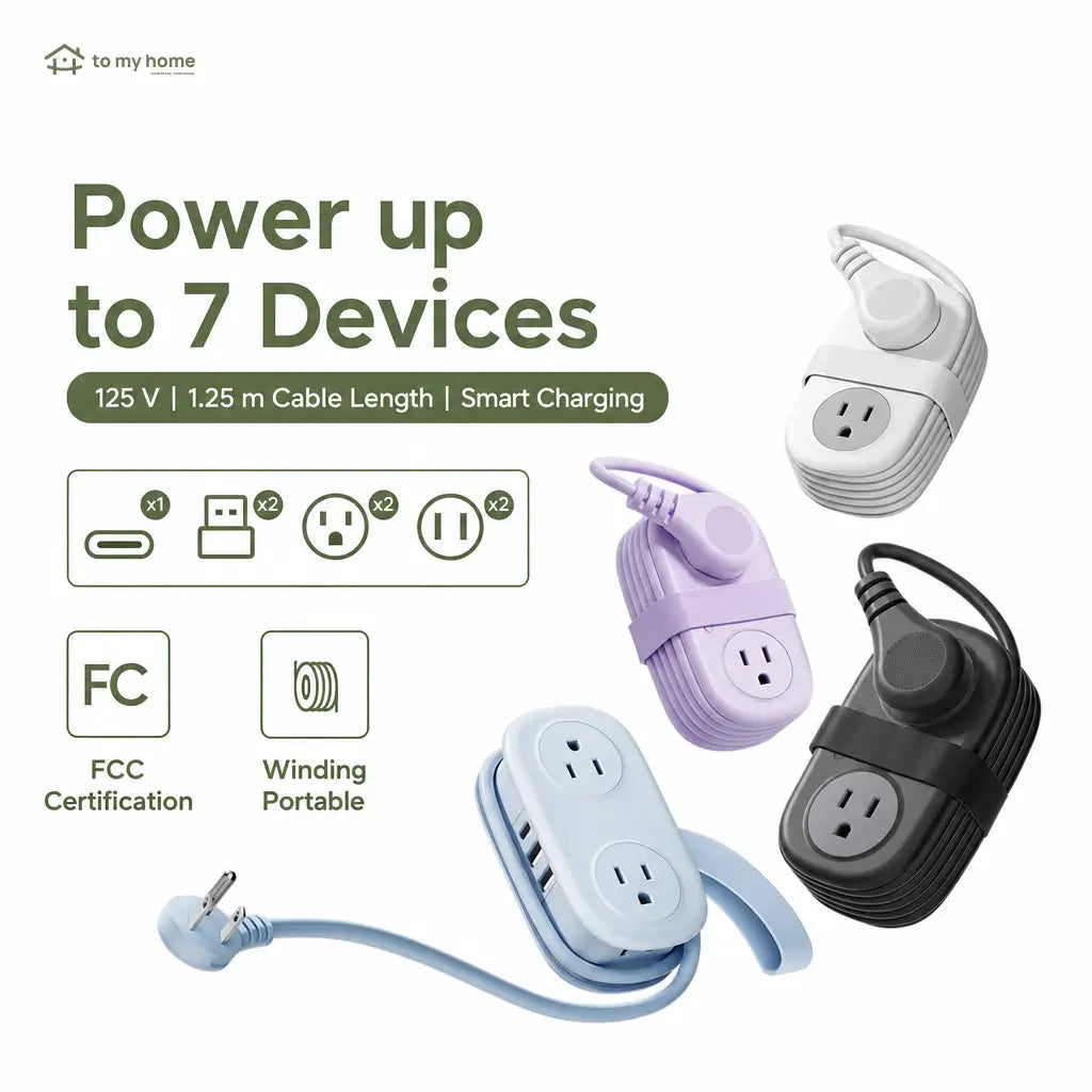 Compact travel power strip with 4 AC outlets, USB-C, flat plug and 1.25 m cord for cruises, hotels and office desks Tomyhome Global
