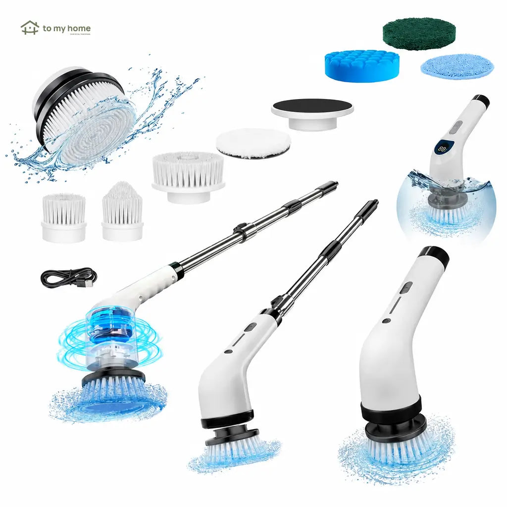 Waterproof Cordless Power Scrubber with Adjustable Extension Handle and Replaceable Brush Heads for Bathtubs, Tiles, Windows and Everyday Deep Cleaning Tomyhome Global