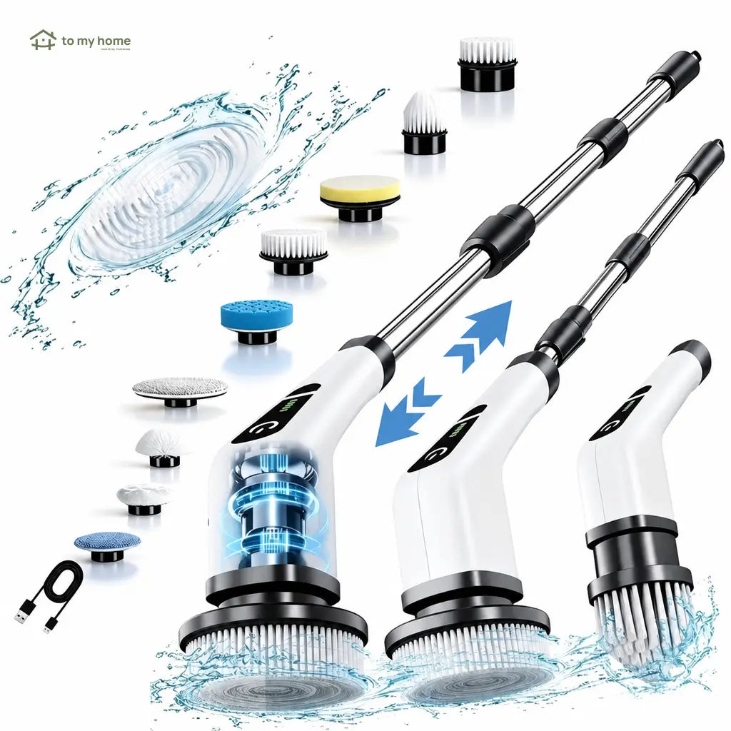 Cordless Electric Spin Scrubber with 9 Brush Heads, Extendable Handle and IPX7 Waterproof Cleaning for Bathrooms, Tile, Tubs and Kitchens Tomyhome Global