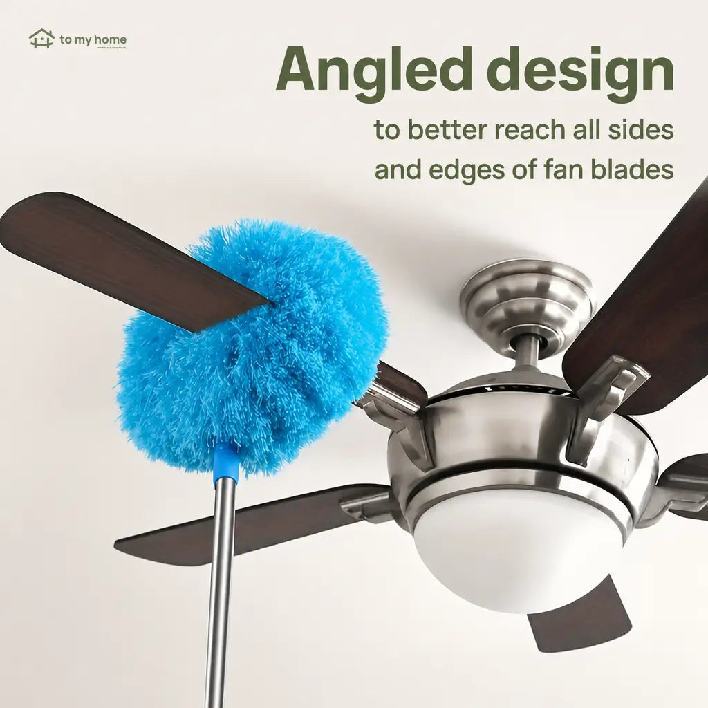 Lightweight extendable microfiber ceiling fan duster with slanted dust-locking head for walls, corners and everyday hard-to-reach home cleaning without ladders Tomyhome Global
