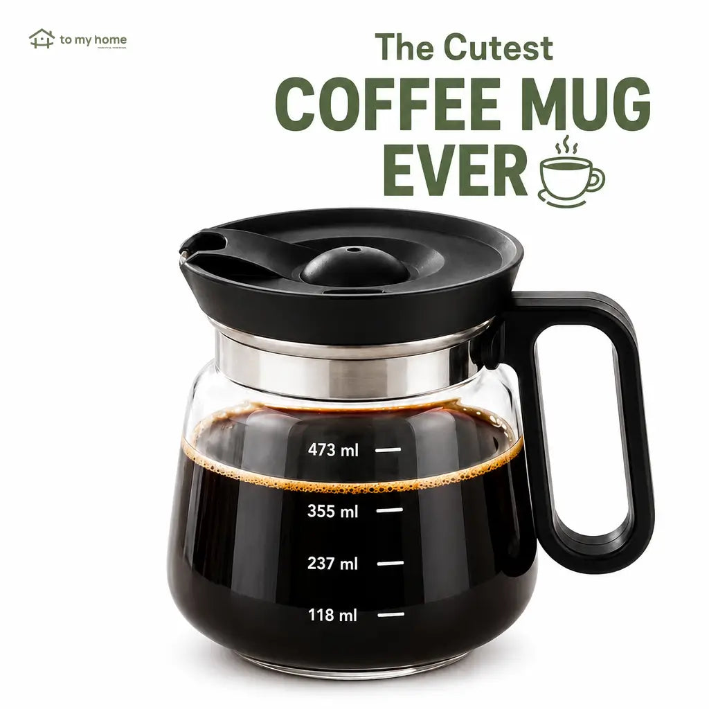 Compact glass coffee pot mug with sip lid, 473 ml (16 oz) novelty drinkware for coffee lovers, office desks and fun gifts Tomyhome Global