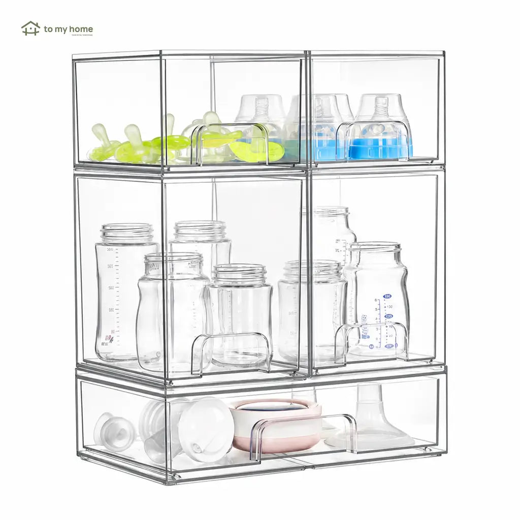 Stackable Clear Organizer Drawers, BPA-Free Multi-Size Storage Bins for Nursery Bottles, Bathroom Vanity, Pantry, Office Anywhere Tomyhome Global
