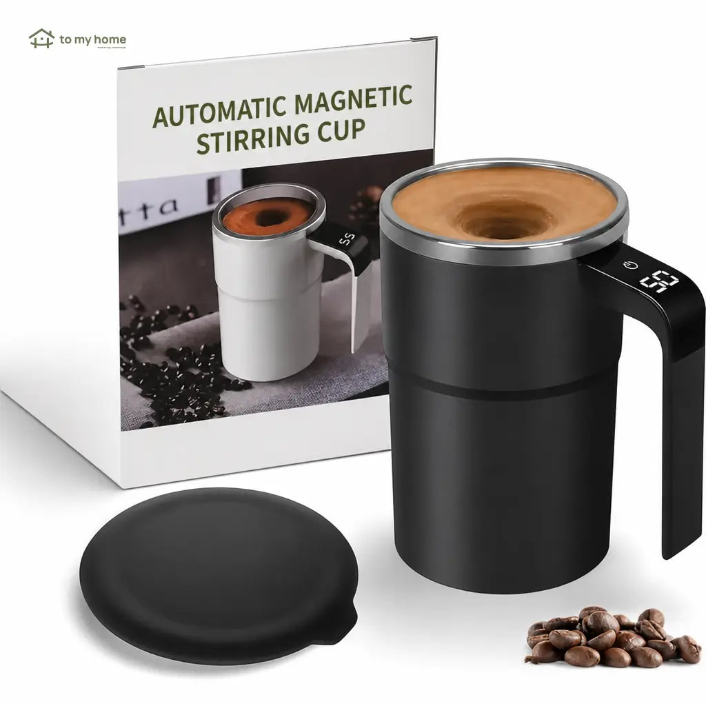 Rechargeable magnetic stirring mug with detachable mixer and LCD thermometer for smooth coffee, cocoa, protein shakes, and everyday office or travel drinks Tomyhome Global
