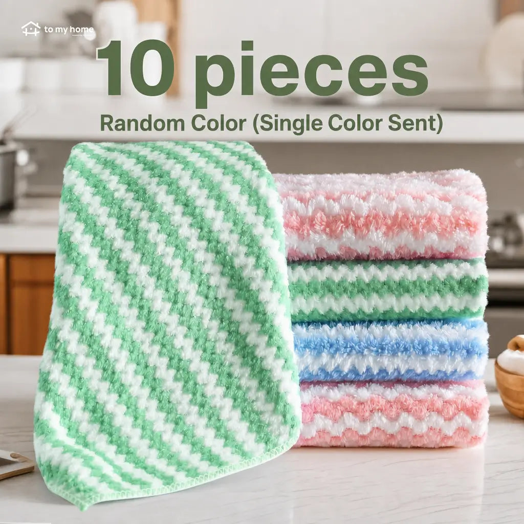 Microfiber cleaning cloths, 10-pack absorbent streak-free towels for dish drying, kitchen washing, striped lint-free everyday chores Tomyhome Global
