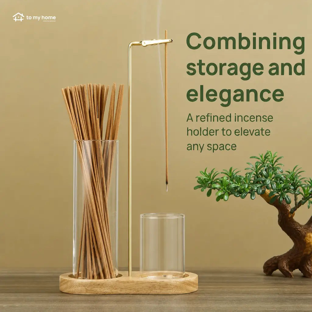2-in-1 wooden incense and candle holder with removable glass ash catcher for meditation, yoga, bedroom and minimalist home decor Tomyhome Global