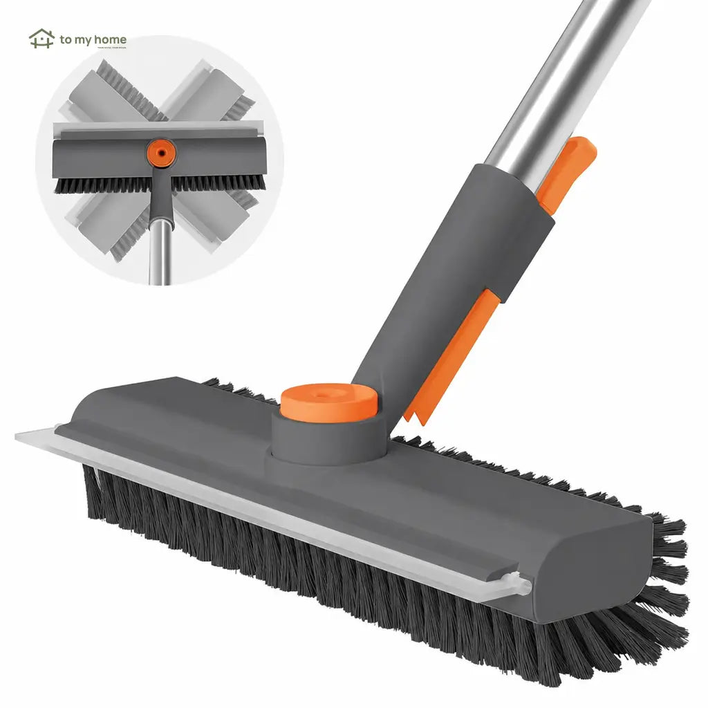 3-in-1 floor scrub brush with adjustable long handle, stiff bristles and squeegee for bathrooms, tile, patios and garages Tomyhome Global