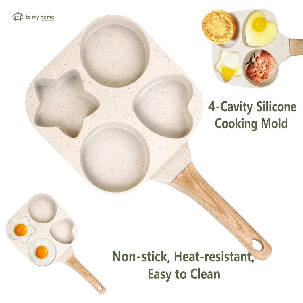 4-Cavity Nonstick Egg Frying Pan with Heart, Star and Round Molds for Fun Daily Breakfasts, Pancakes, Omelets, Toast and Compact Kitchens Tomyhome Global