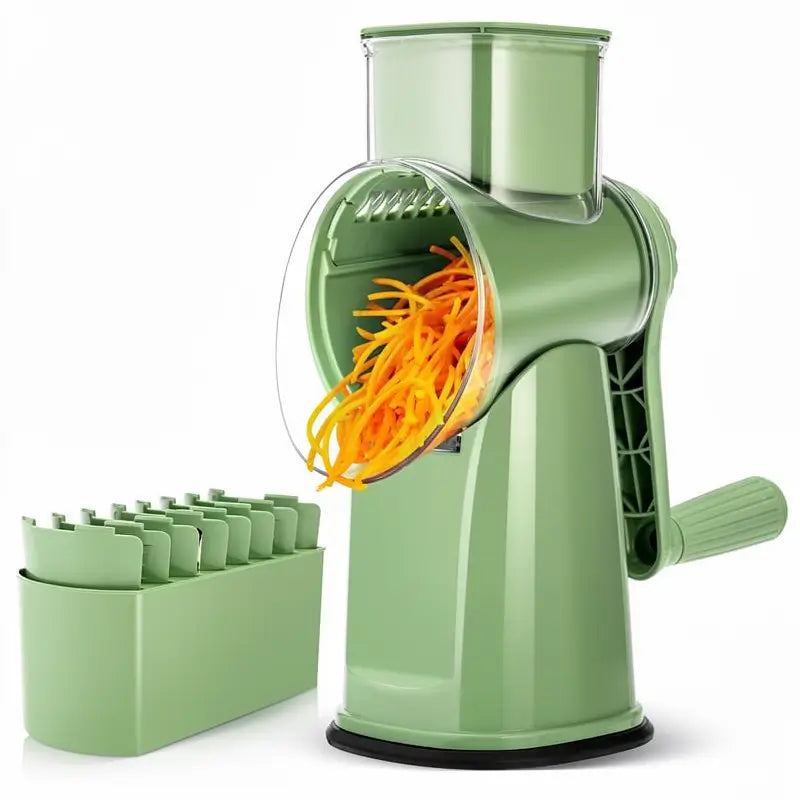 Manual Rotary Cheese Grater with Handle 5 Stainless Steel Blades Suction Base Vegetable Slicer Dicer Nut Grinder Home Kitchen Gadget Tool