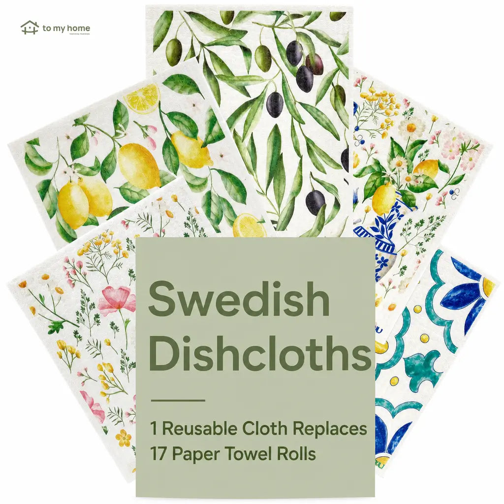 Swedish dishcloths 5 pack, absorbent reusable paper towel alternative for non-scratch kitchen cleaning, countertops, sinks, pots, walls and floors Tomyhome Global