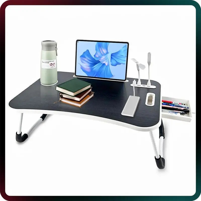 Portable Foldable Laptop Bed Desk with 4 USB Ports Storage Drawer Cup Holder Ergonomic Stand for Working Reading and Eating in Bed or Couch