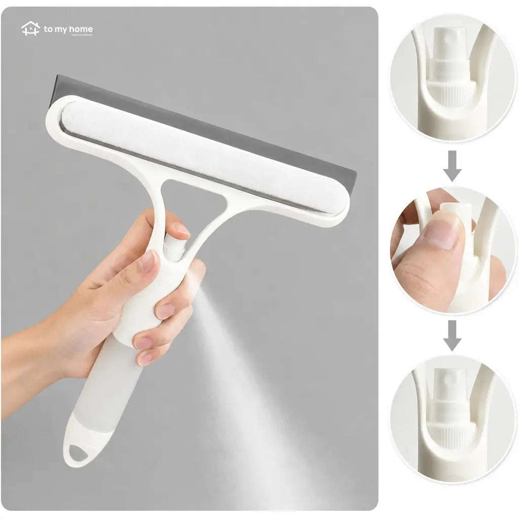 3-in-1 window cleaning squeegee with spray, scraper and microfiber scrubber, lightweight tool for car windshields, glass and tabletops Tomyhome Global