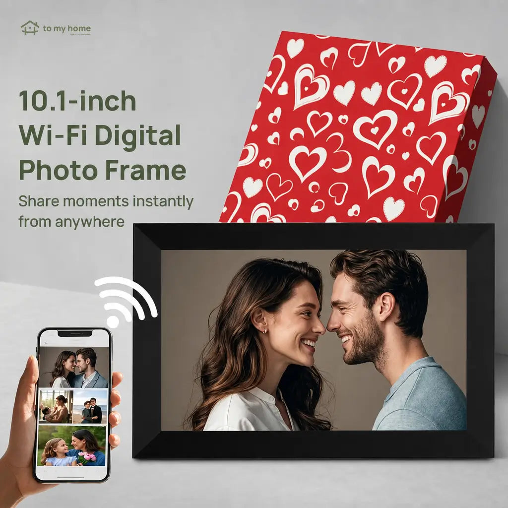 Digital photo frame with 25.7 cm (10.1 in) screen and wood design for home office memory displays and thoughtful everyday gifting Tomyhome Global