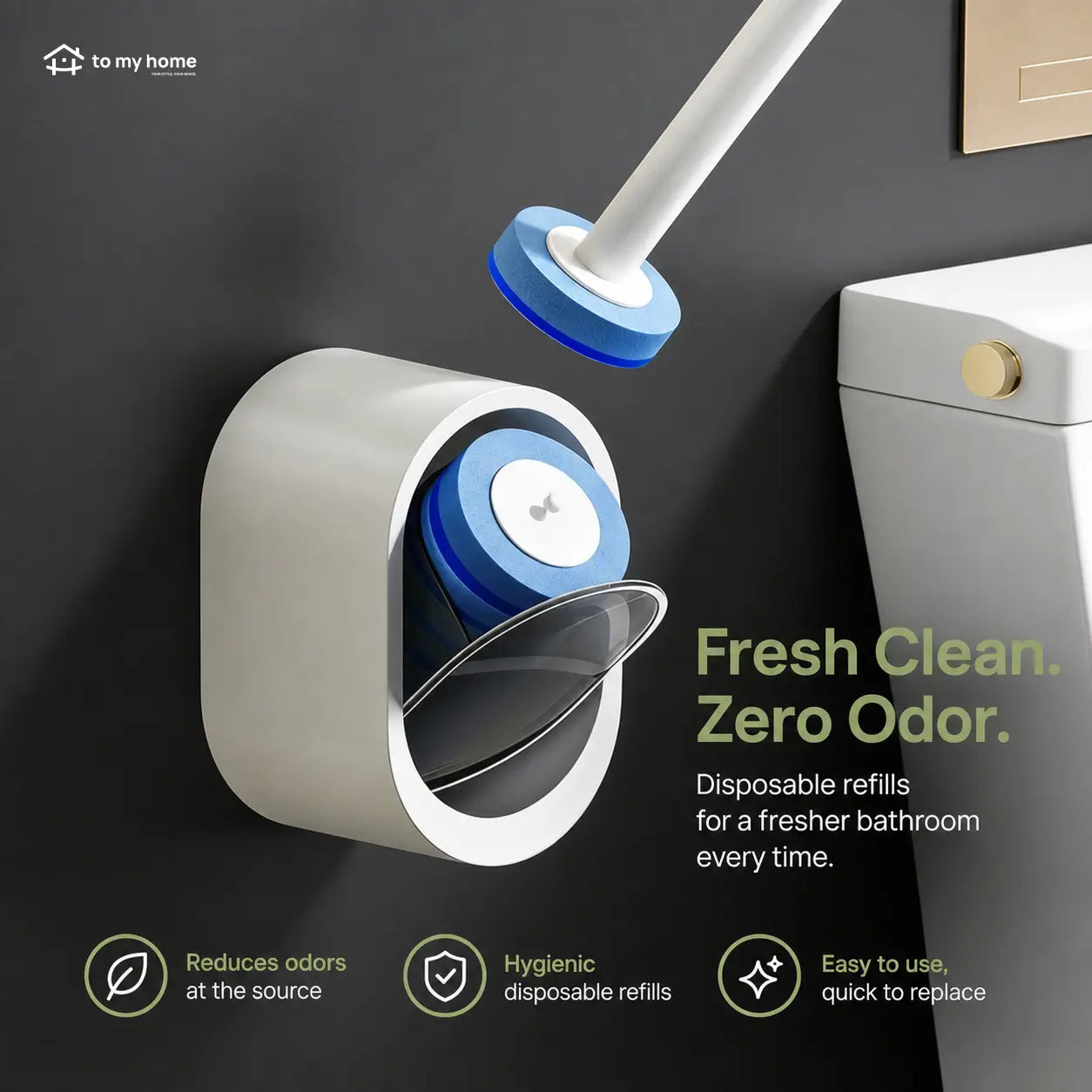 Disposable Toilet Scrubber Kit with Self-Cleaning Dissolvable Pads and Wall-Mounted Holder for Faster No-Mess Bathroom Cleaning Around Toilets and Tight Corners Tomyhome Global