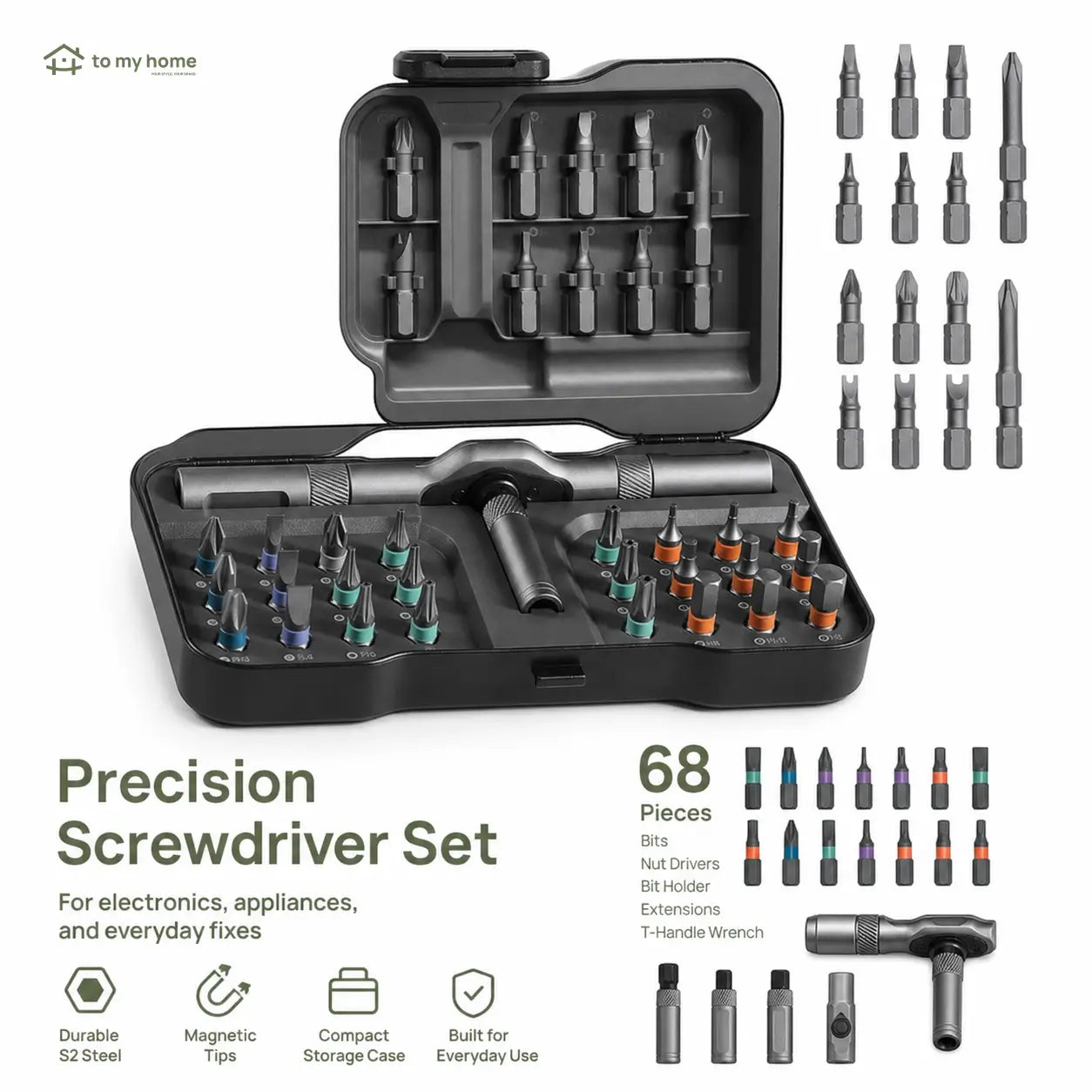 Portable 24-piece precision screwdriver kit with reversible ratchet handle and magnetic bits for quick furniture assembly, computers, bicycles, and household fixes Tomyhome Global