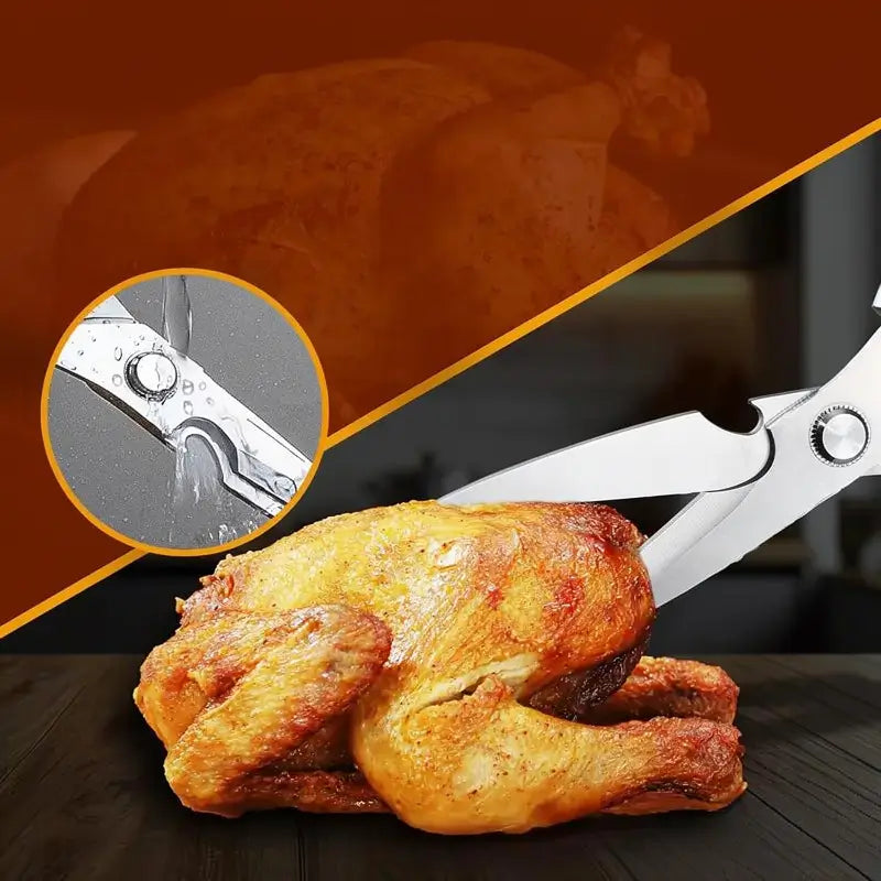 Sharp All-Purpose Stainless Steel Kitchen Scissors Heavy-Duty Poultry Shears Dishwasher Safe Silver Cooking Tool for Chicken Bones Turkey Meat and Food