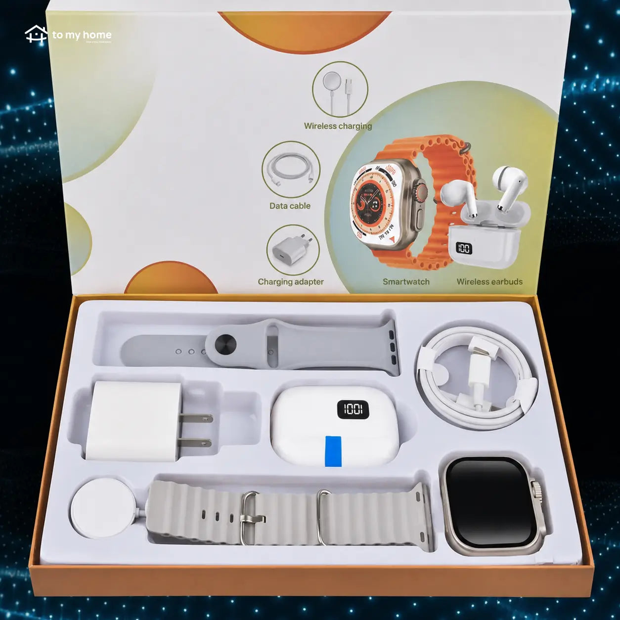Portable 6-in-1 smartwatch kit with Bluetooth earbuds, 20W fast charger, Type-C cable and magnetic charging for everyday connectivity on the go Tomyhome Global