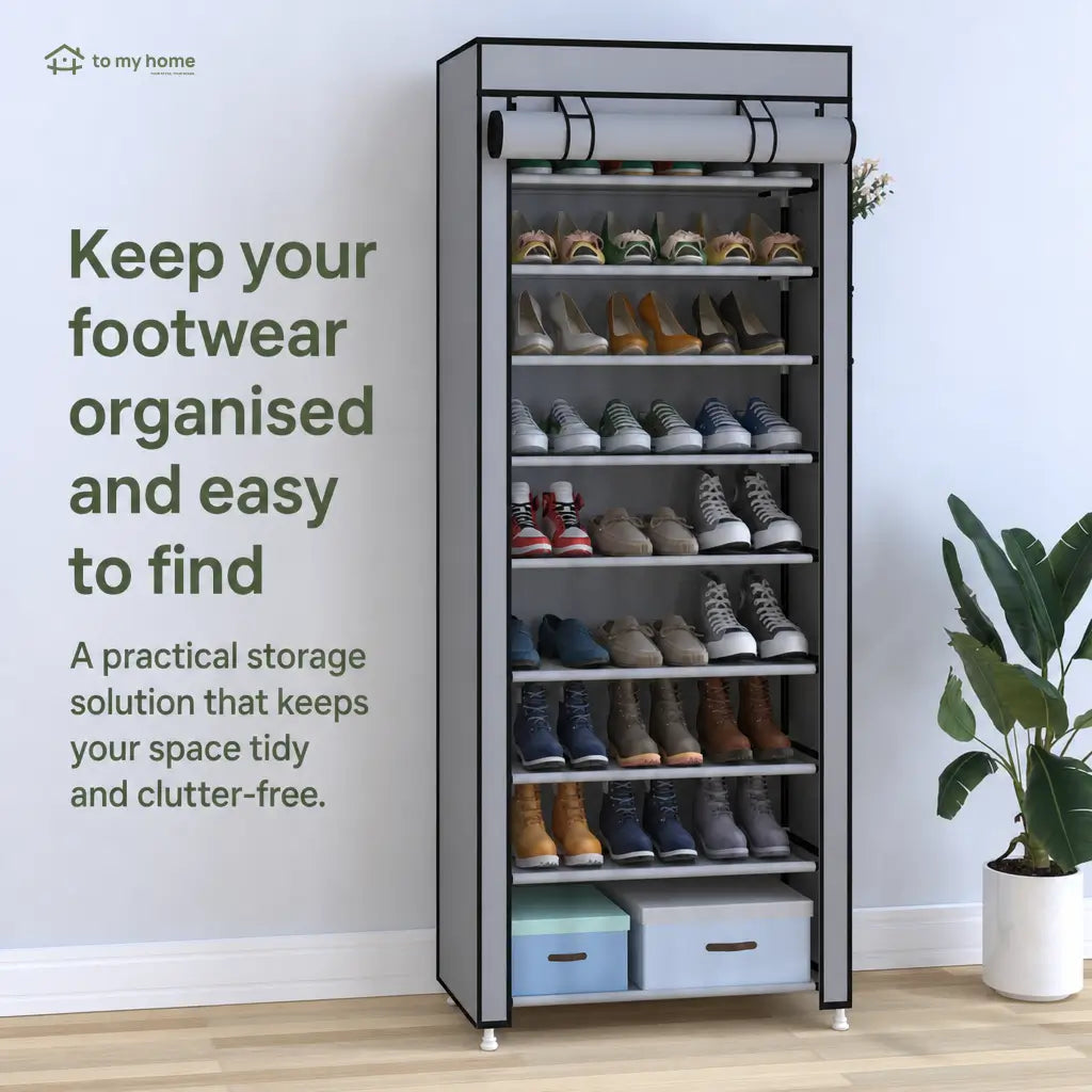 Black 10-Tier Shoe Rack with Dustproof Cover, Adjustable Standing 27-Pair Storage Shelf for Entryways, Closets, Bedrooms and Small Space Home Organization Tomyhome Global