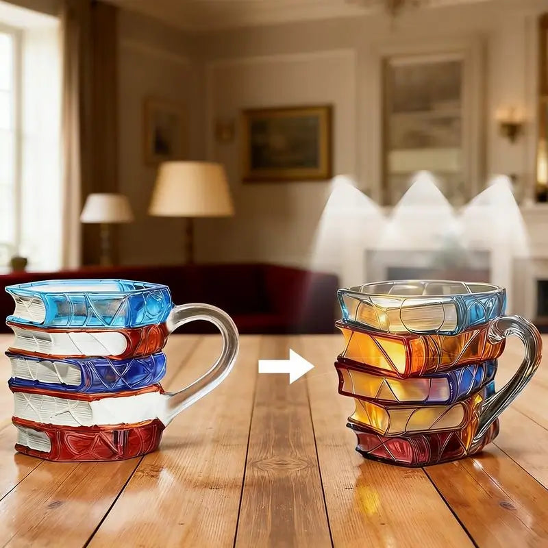 3D Stacked Book Coffee Mug Ceramic Literature Lover Cup Creative Library Style Porcelain Tea Mug Christmas Gift for Bookworms Home Office Decor
