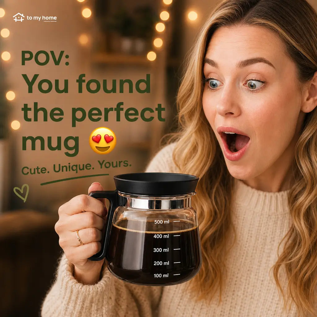 Compact glass coffee pot mug with sip lid, 473 ml (16 oz) novelty drinkware for coffee lovers, office desks and fun gifts Tomyhome Global